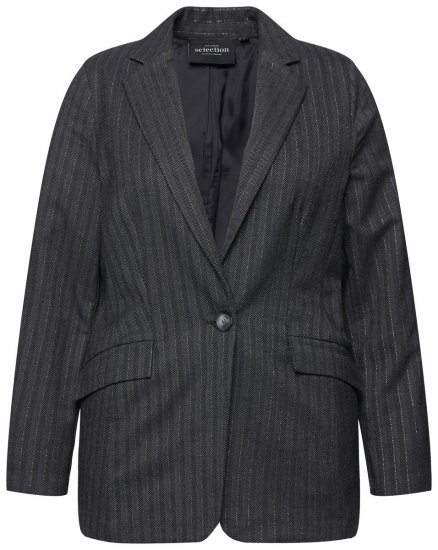 Ulla Popken 832935 Blazer i sildebensmønster med metalglans Grå - Blazere - Blazere i plusstørrelser til kvinder