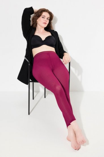 Ulla Popken 833718 Strømpeleggings med blonde Bærrød - Strømpebukser & strømper - 