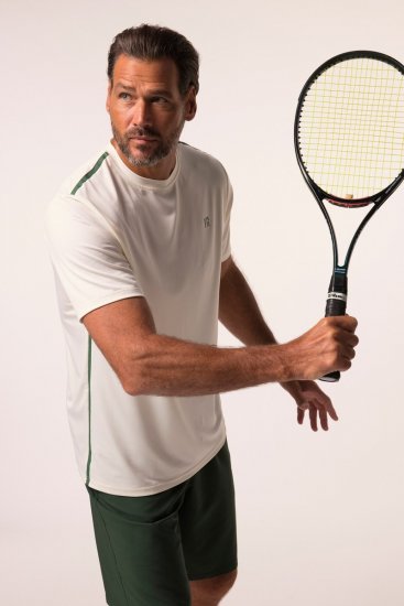 JP1880 QuickDry Stripes Tennis T-Shirt Off White - Sportstøj & outdoor - Sportstøj i store størrelser til mænd