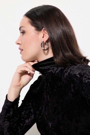 Ulla Popken 834234 Velourkjole med rullekrave Sort - Aftenkjoler - Festkjoler i plus size