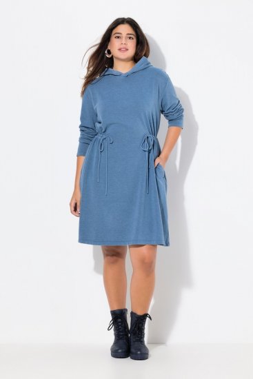 Ulla Popken 834536 Sweatkjole med hætte Denimblå - Sweatkjoler - 