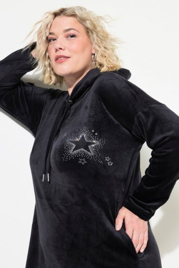 Ulla Popken 834550 Langærmet kjole med hætte Sort - Sweatkjoler - 
