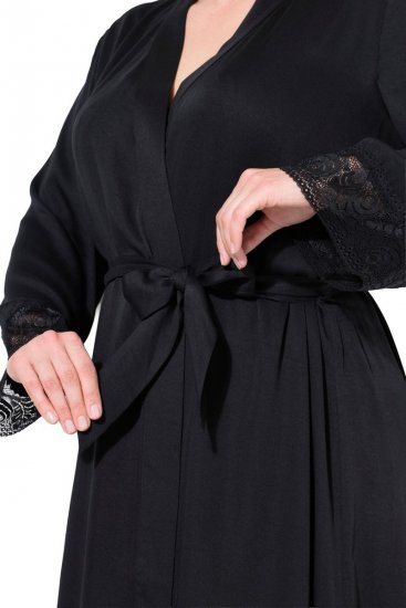 Ulla Popken 834837 Kimono-morgenkåbe med blonde Sort - Morgenkåber & badekåber - 
