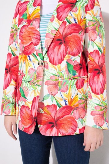 Ulla Popken 835230 Blomstret blazer i bomuld Rød - Blazere - Blazere i plusstørrelser til kvinder