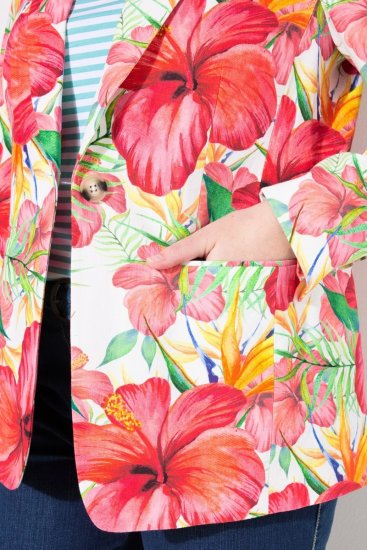 Ulla Popken 835230 Blomstret blazer i bomuld Rød - Blazere - Blazere i plusstørrelser til kvinder