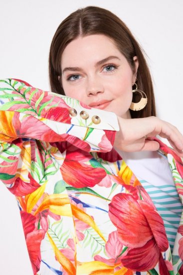 Ulla Popken 835230 Blomstret blazer i bomuld Rød - Blazere - Blazere i plusstørrelser til kvinder