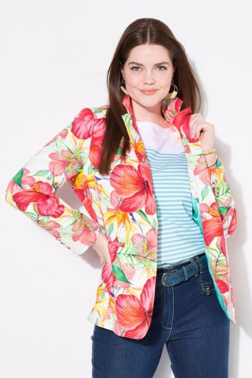Ulla Popken 835230 Blomstret blazer i bomuld Rød - Blazere - Blazere i plusstørrelser til kvinder