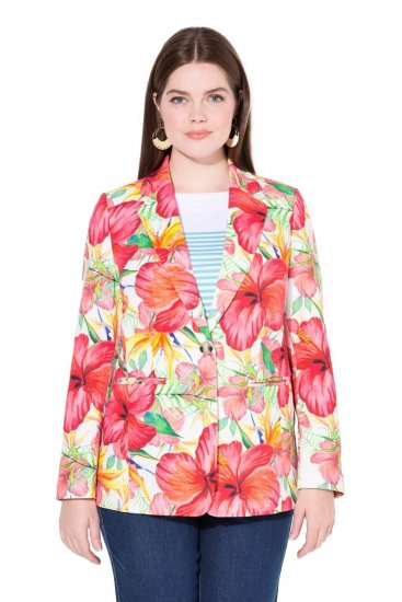 Ulla Popken 835230 Blomstret blazer i bomuld Rød - Blazere - Blazere i plusstørrelser til kvinder