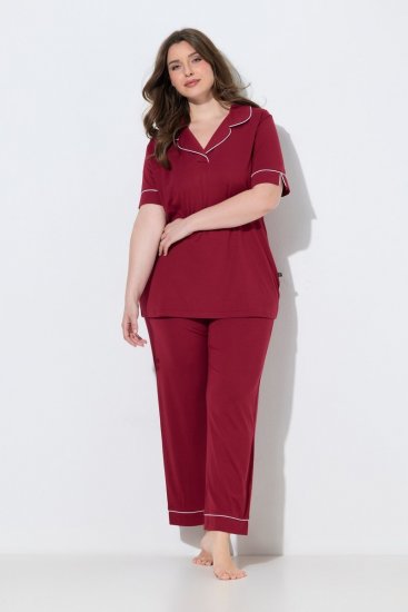 Ulla Popken 835397 Kortærmet pyjamas med skjortekrave Lilla - Pyjama/Loungewear - 
