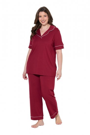 Ulla Popken 835397 Kortærmet pyjamas med skjortekrave Lilla - Pyjama/Loungewear - 
