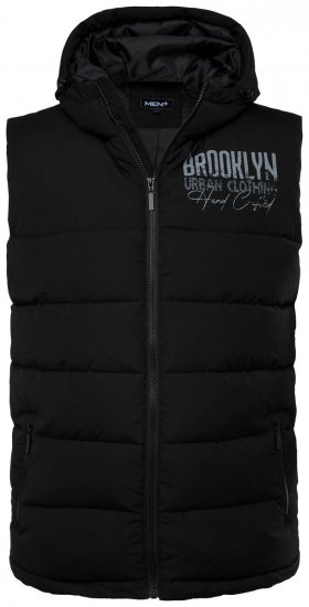 Men+ 442 Quiltet vest med hætte og tryk Sort - Jakker - Jakker i store størrelser, 2XL- 12XL