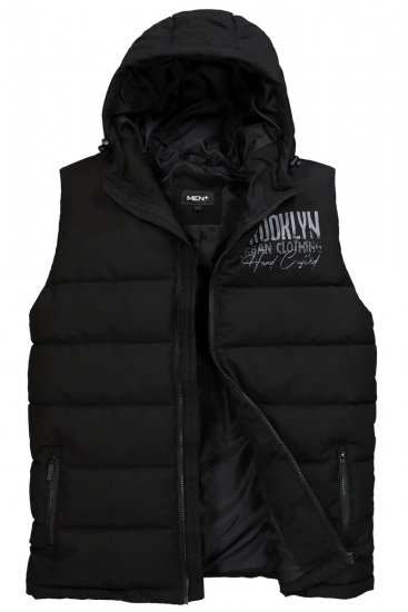 Men+ 442 Quiltet vest med hætte og tryk Sort - Jakker - Jakker i store størrelser, 2XL- 12XL
