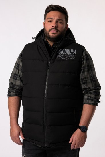 Men+ 442 Quiltet vest med hætte og tryk Sort - Jakker - Jakker i store størrelser, 2XL- 12XL