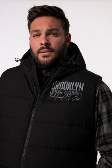 Men+ 442 Quiltet vest med hætte og tryk Sort - Jakker - Jakker i store størrelser, 2XL- 12XL