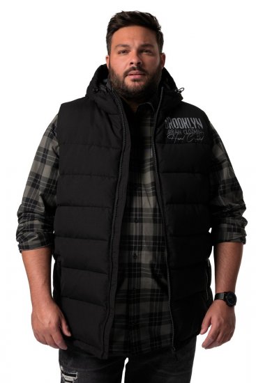 Men+ 442 Quiltet vest med hætte og tryk Sort - Jakker - Jakker i store størrelser, 2XL- 12XL