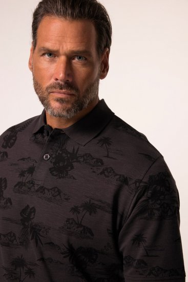 JP1880 Pique with All-over Print Polo Shirt TALL Black - TALL polotrøjer - TALL poloshirts med ekstra længde