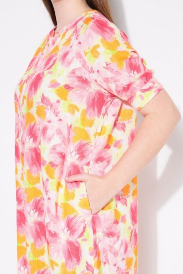 Ulla Popken 836739 Blomstret kjole i hørblanding Hvid - Sommerkjoler - Sommerkjoler i store størrelser