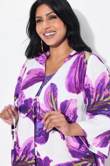Ulla Popken 838105 Åben cardigan med bindebånd Violet - Cardigans - Cardigans i store størrelser