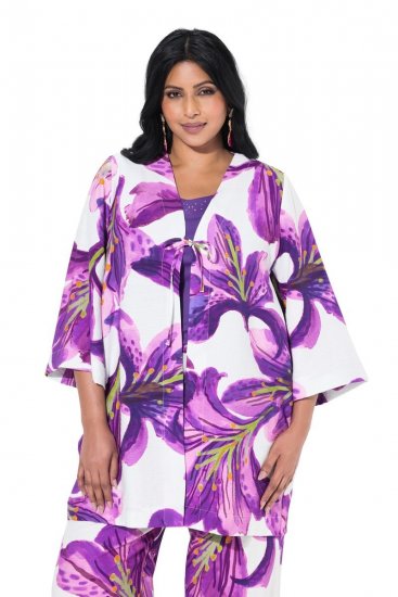 Ulla Popken 838105 Åben cardigan med bindebånd Violet - Cardigans - Cardigans i store størrelser