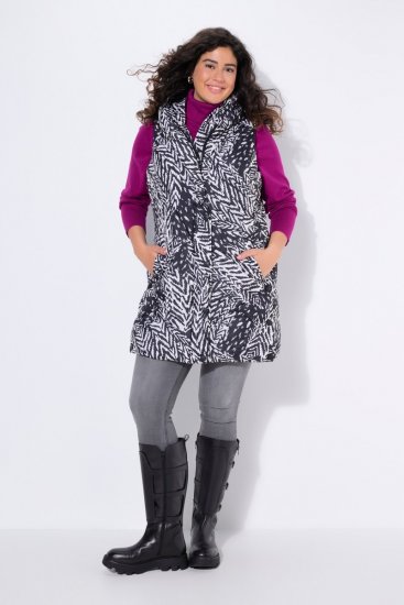 Ulla Popken 838435 Lang quiltet vest med tryk Sort - Veste - 