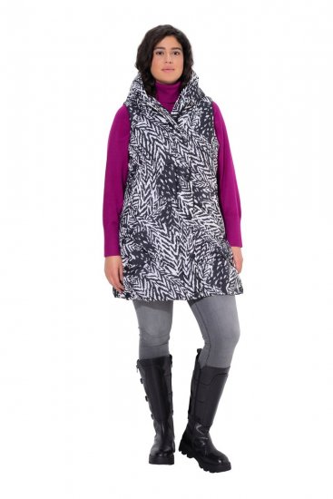 Ulla Popken 838435 Lang quiltet vest med tryk Sort - Veste - 