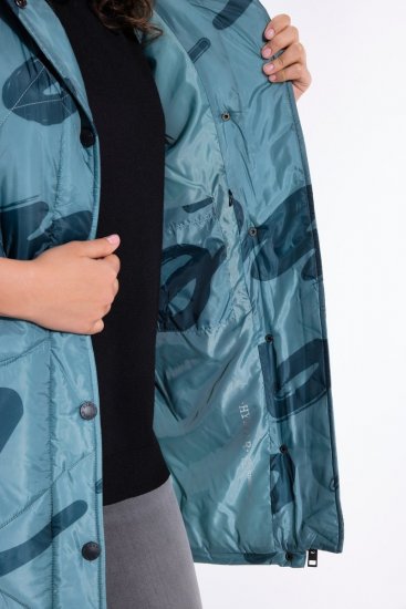 Ulla Popken 838435 Lang quiltet vest med tryk Grågrøn - Veste - 