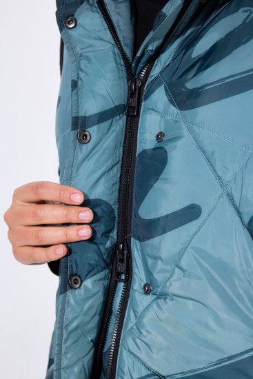Ulla Popken 838435 Lang quiltet vest med tryk Grågrøn - Veste - 