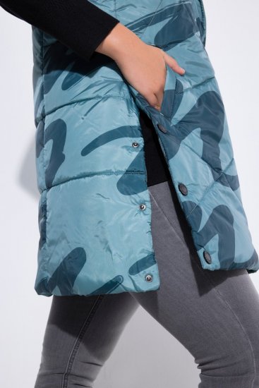 Ulla Popken 838435 Lang quiltet vest med tryk Grågrøn - Veste - 