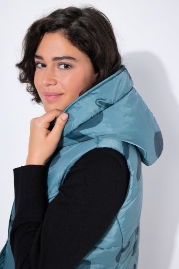 Ulla Popken 838435 Lang quiltet vest med tryk Grågrøn - Veste - 