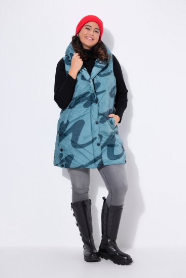 Ulla Popken 838435 Lang quiltet vest med tryk Grågrøn - Veste - 