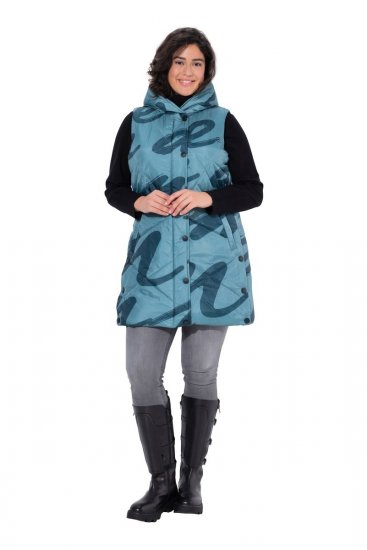 Ulla Popken 838435 Lang quiltet vest med tryk Grågrøn - Veste - 