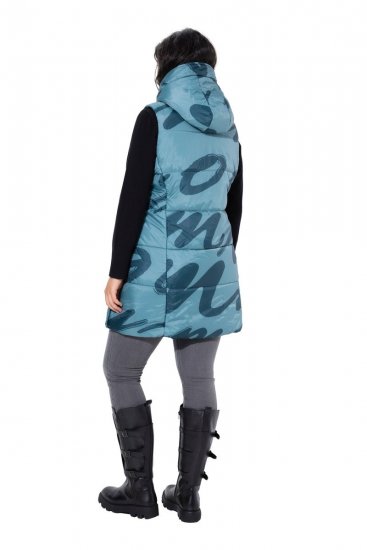 Ulla Popken 838435 Lang quiltet vest med tryk Grågrøn - Veste - 