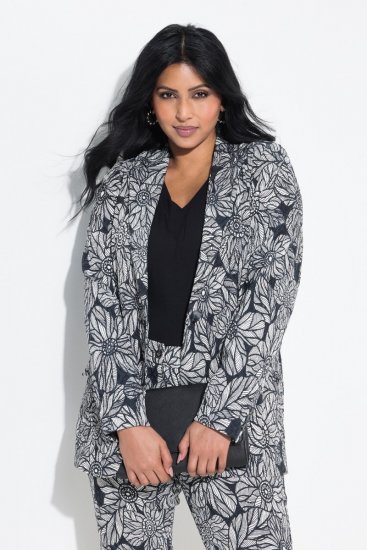 Ulla Popken 838656 Blomstret blazer Hvid - Blazere - Blazere i plusstørrelser til kvinder