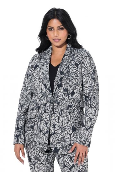 Ulla Popken 838656 Blomstret blazer Hvid - Blazere - Blazere i plusstørrelser til kvinder