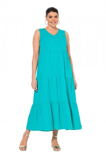 Ulla Popken 839135 Ærmeløs maxikjole Turkis - Maxikjoler - Maxikjoler i plus size
