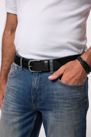 JP1880 839374 Bælte i læderimitation med metalspænde Sort - Tilbehør - Accessories til herrer
