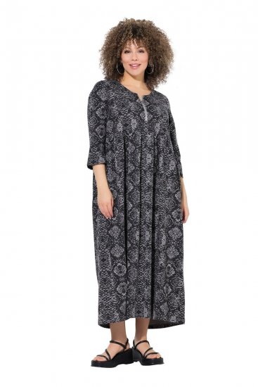 Ulla Popken 839518 Dyreprintet kjole med 3/4-ærmer Antracit - Maxikjoler - Maxikjoler i plus size