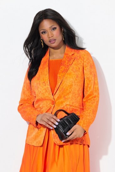 Ulla Popken 839607 Blazer i satin med print Lys orange - Blazere - Blazere i plusstørrelser til kvinder