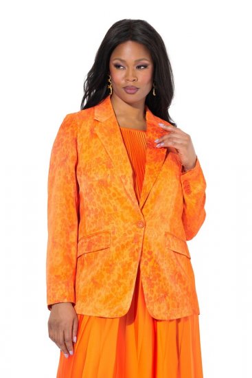 Ulla Popken 839607 Blazer i satin med print Lys orange - Blazere - Blazere i plusstørrelser til kvinder