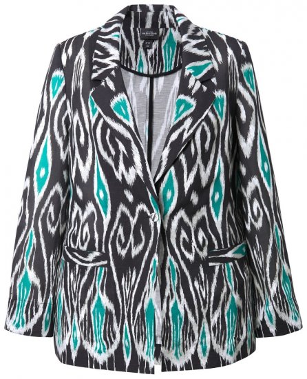 Ulla Popken 839961 Mønstret blazer i hørblanding Sort - Blazere - Blazere i plusstørrelser til kvinder