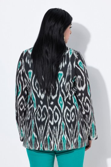 Ulla Popken 839961 Mønstret blazer i hørblanding Sort - Blazere - Blazere i plusstørrelser til kvinder