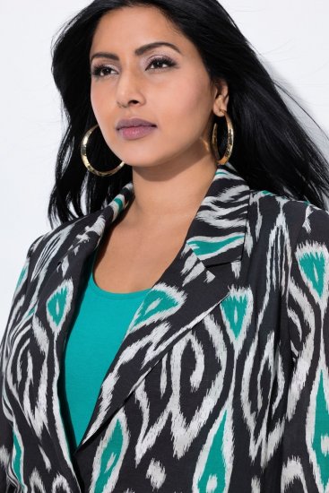 Ulla Popken 839961 Mønstret blazer i hørblanding Sort - Blazere - Blazere i plusstørrelser til kvinder
