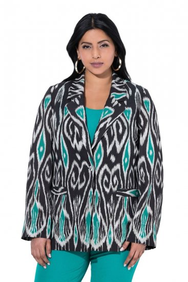 Ulla Popken 839961 Mønstret blazer i hørblanding Sort - Blazere - Blazere i plusstørrelser til kvinder