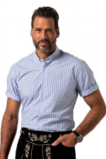 JP1880 Shirt Traditional Short Sleeve Checked Light Blue - Skjorter - Skjorter til store mænd 2XL- 8XL