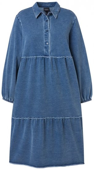 Ulla Popken 840972 Sweatkjole med flæser Indigo - Sweatkjoler - 