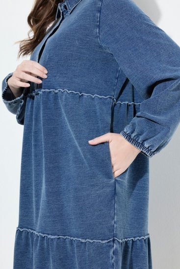 Ulla Popken 840972 Sweatkjole med flæser Indigo - Sweatkjoler - 