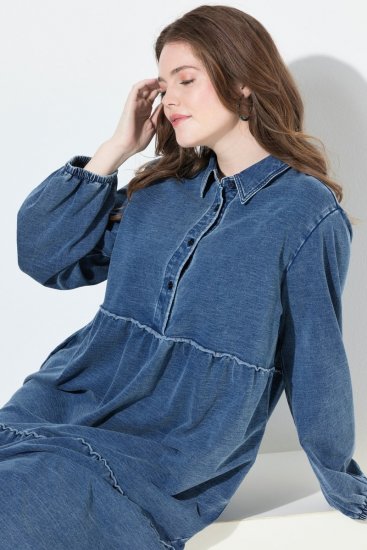 Ulla Popken 840972 Sweatkjole med flæser Indigo - Sweatkjoler - 