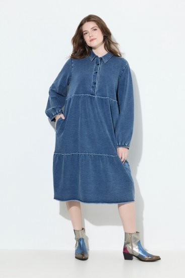 Ulla Popken 840972 Sweatkjole med flæser Indigo - Sweatkjoler - 
