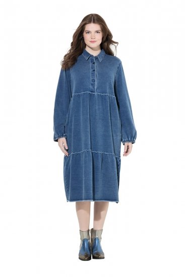 Ulla Popken 840972 Sweatkjole med flæser Indigo - Sweatkjoler - 