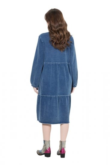Ulla Popken 840972 Sweatkjole med flæser Indigo - Sweatkjoler - 